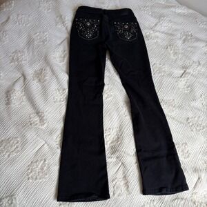 Black Rhinestone Studded Flare Jeans Y2K McBling Western Cyber Grunge Sz 3